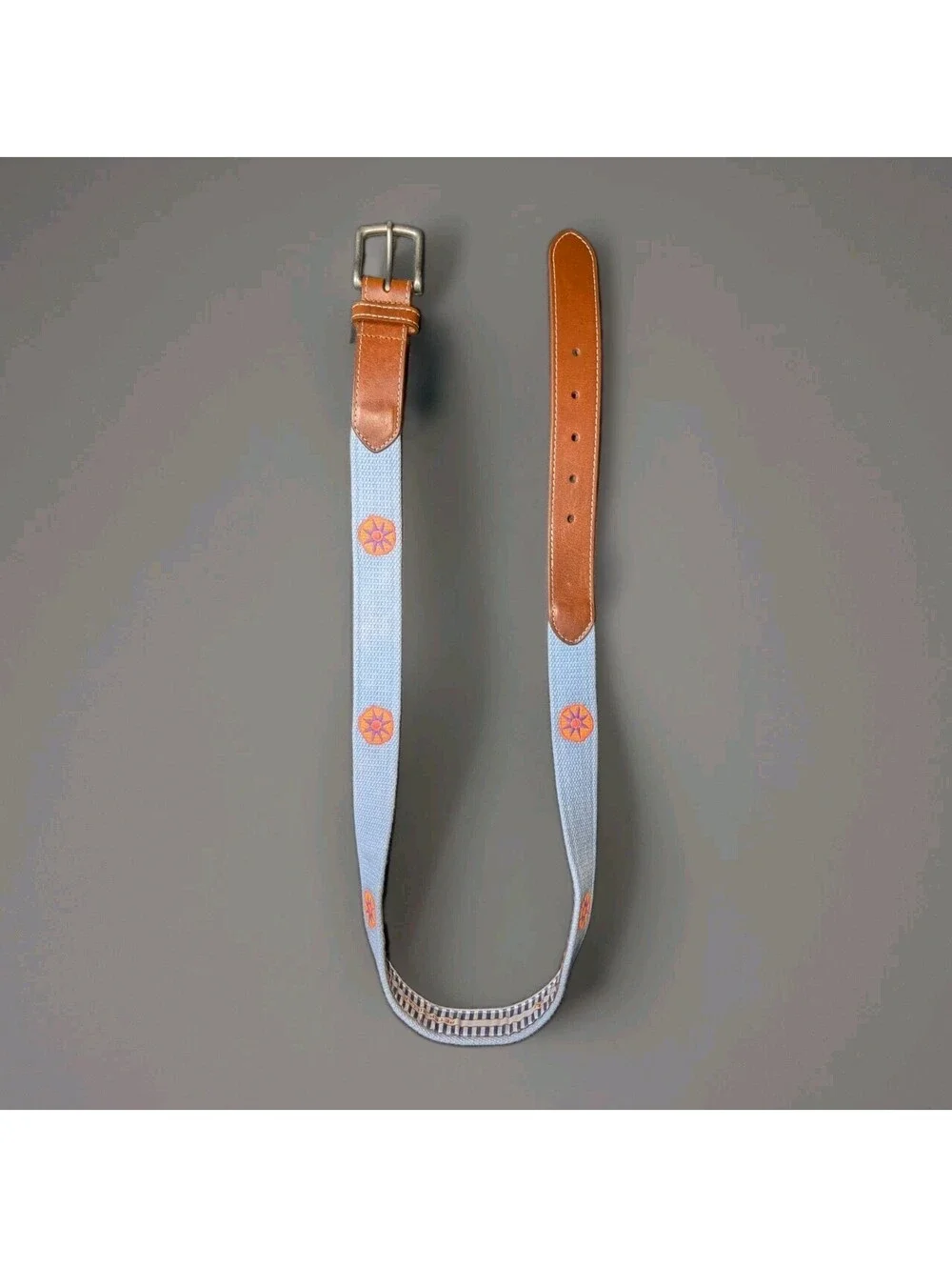 Peter Millar Nesdle Point Belt 38 Leather Brass Blue Orange Purple Sun Star